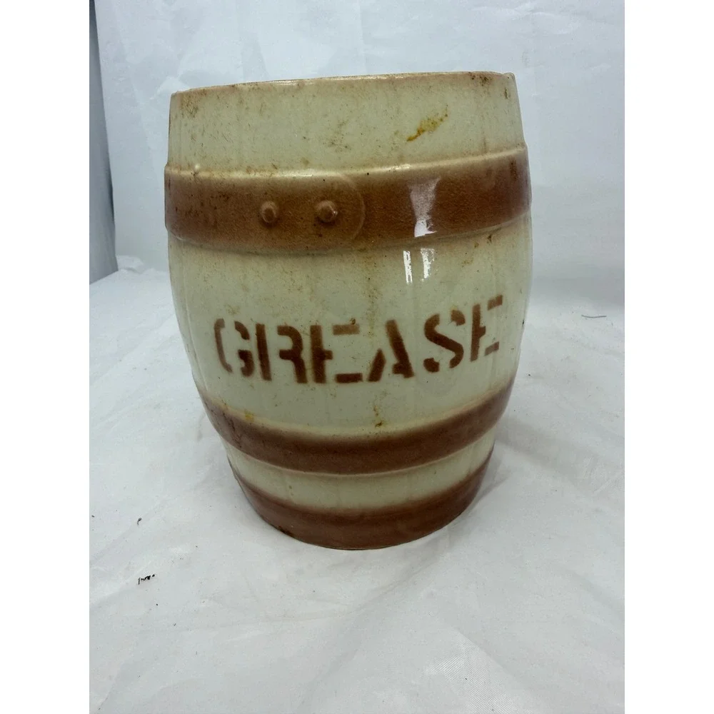 Vintage A&M Ceramic Grease Crock Barrel Shape Kentucky Stoneware Jar Brown Cream